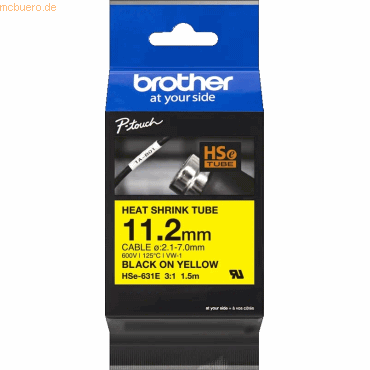 Brother Schrumpfschlauchkassette HSE-631E 11,2mm schwarz/gelb Brother Schrumpfschlauchkassette HSE-631E 11,2mm schwarz/gelb von Brother