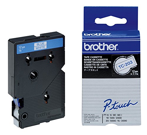 Brother TC203 Schriftbandkassette 7.7 m x 12 mm weiß/blau für P-touch 8e 500 II 2000 3000 5000 von Brother