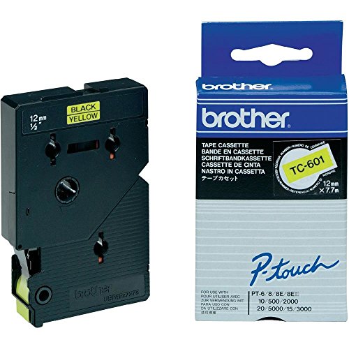 Brother TC601 Schriftbandkassette 7.7m, schwarz auf gelb, 12 mm x 7.7 m von Brother