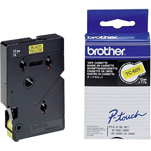 Brother TC601 Schriftbandkassette 7.7m, schwarz auf gelb, 12 mm x 7.7 m von Brother