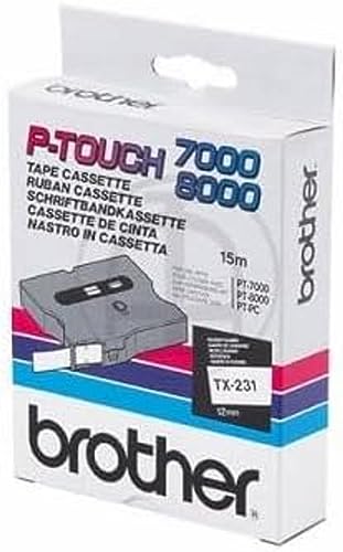 Brother TX231 TX-Tape TX-231 Schriftbandkassette, Bandbreite: 12mm, Schwarz weiß von Brother