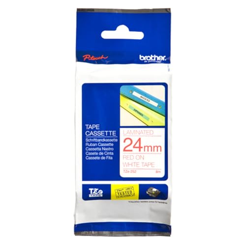 Brother TX252 Schriftbandkassette weiß auf rot 24mm x 15m laminiert für P-touch series von Brother