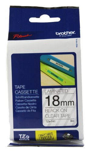 Brother TZE141 Schriftbandkassette - laminiert, 18 mm x 8 m, schwarz auf farblos, TZ141 von Brother