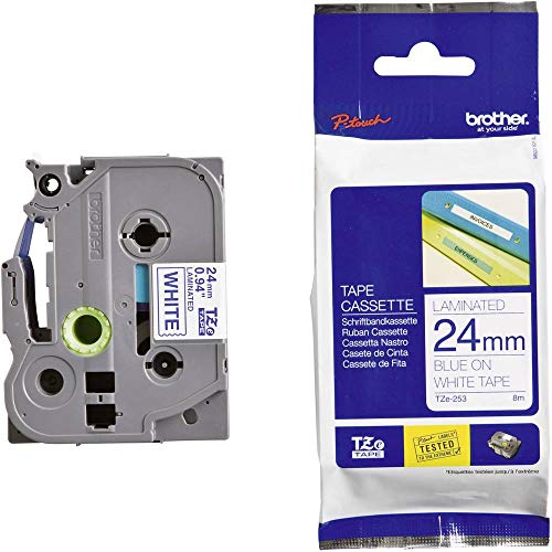 Brother TZE253 Original P-touch Schriftband TZe-253 24 mm, blau auf weiß (kompatibel u.a. Brother P-touch P700,- 2430, -D600, -9700PC, -P750W) von Brother
