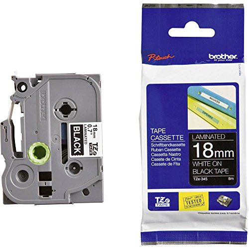 Brother TZe-345 P-touch Schriftband (18 mm breit, 8 m lang, geeignet u.a. für Brother P-touch 1830VP, -D400/VP, -D450, -D600/VP, -P700, -2430, laminiert) weiß auf schwarz von Brother