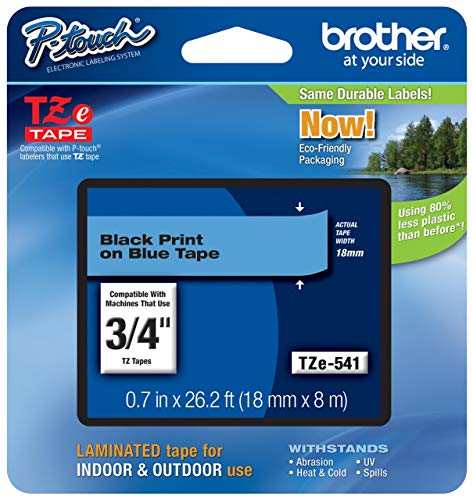 Brother TZe-541 P-touch Schriftband (18 mm, geeignet u.a. für Brother P-touch 1830VP, -D400/VP, -D450, -D600/VP, -P700, -2430, laminiert, 8 m lang) schwarz auf blau TZE541 1 pack von Brother