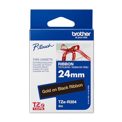 Original Brother textiles Schriftband TZe-R354 gold auf schwarz - 24 mm breit, 4 m lang (u.a. für Brother P-touch H200, H100LB/R, H105, E100/VP, D200/BW/VP, D210/VP,Cube, Cube Plus) von Brother