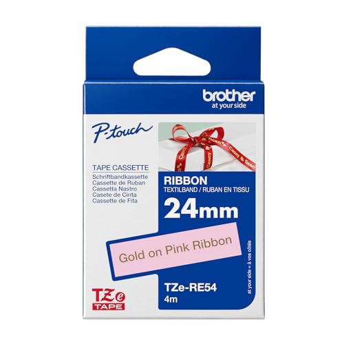 Brother Original Brother textiles Schriftband TZe-RE54 gold auf rosa - 24 mm breit, 4 m lang (u.a. für Brother P-touch H200, H100LB/R, H105, E100/VP, D200/BW/VP, D210/VP,Cube, Cube Plus) von Brother