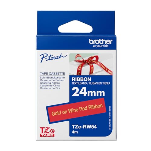 Brother textiles Schriftband TZe-RW54 gold auf weinrot - 24 mm breit, 4 m lang (u.a. für Brother P-touch D600VP, E500VP, E550WVP, H500, P700, Cube Plus, P750W, P900W, P950NW) von Brother