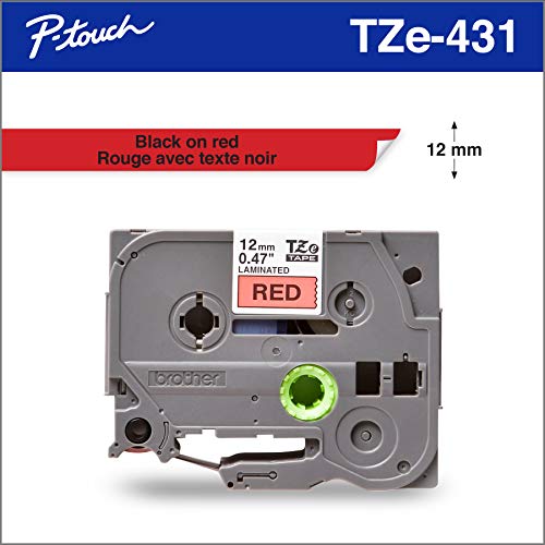 Brother tze-431 schwarz auf rot TZe Band D Etikett – Bänder D Etiketten (schwarz auf rot, TZe, Brother, 1,2 cm, 8 m, 1,2 cm) von Brother