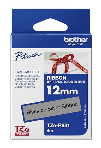 Brother Original Brother textiles Schriftband TZe-R931 schwarz auf silber - 12 mm breit, 4 m lang (u.a. für Brother P-touch H200, H100LB/R, H105, E100/VP, D200/BW/VP, D210/VP,Cube, Cube Plus) von Brother