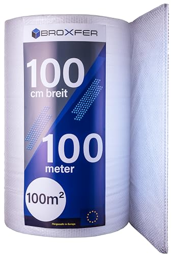 Broxfer Luftpolsterfolie Rolle 1m x 100m Polsterfolie für Umzug/Versand 2-schichtig Verpackungsfolie Knallfolie LPF Broxfer Luftpolsterfolie Rolle 1m x 100m Polsterfolie für Umzug/Versand 2-schichtig Verpackungsfolie Knallfolie LPF von Broxfer