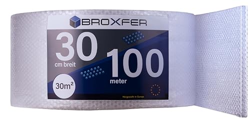 Broxfer Luftpolsterfolie Rolle 30cm x 100m Polsterfolie für Umzug/Versand 2-schichtig Verpackungsfolie Knallfolie LPF von Broxfer