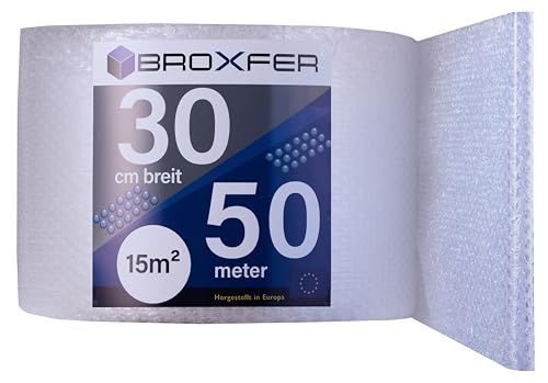 Broxfer Luftpolsterfolie Rolle 30cm x 50m Polsterfolie für Umzug/Versand 2-schichtig Verpackungsfolie Knallfolie LPF Broxfer Luftpolsterfolie Rolle 30cm x 50m Polsterfolie für Umzug/Versand 2-schichtig Verpackungsfolie Knallfolie LPF von Broxfer