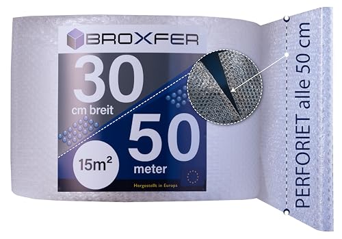 Broxfer Luftpolsterfolie Rolle 30cm x 50m Polsterfolie für Umzug/Versand 2-schichtig Verpackungsfolie LPF perforiert Broxfer Luftpolsterfolie Rolle 30cm x 50m Polsterfolie für Umzug/Versand 2-schichtig Verpackungsfolie LPF perforiert von Broxfer