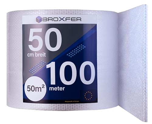 Broxfer Luftpolsterfolie Rolle 50cm x 100m Polsterfolie für Umzug/Versand 2-schichtig Verpackungsfolie Knallfolie LPF von Broxfer