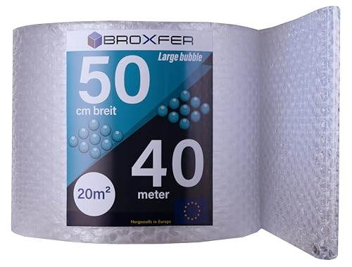 Broxfer Luftpolsterfolie Rolle große Noppen 50cm x 40m Polsterfolie für Umzug/Versand 2-schichtig Verpackungsfolie LPF von Broxfer