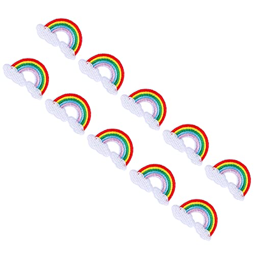 10 Stück Bunte Stoffflicken, Stickerei-Applikation in Wolken-Regenbogen-Optik, Bastel-Näh-Dekorationszubehör mit Aufbügeln für Stoffe, Reparatur von Löchern in Taschen von Brrnoo