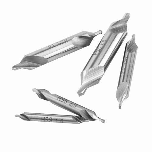 BRRNOO 5-teiliges Zentrierbohrer-Set aus Schnellarbeitsstahl (60°-Winkel, 1,5/2/2,5/3/4 mm) Zum Bohren. Wird in der Metallbearbeitung Verwendet, um Startlöcher zu Schaffen, Leicht zu von Brrnoo