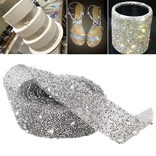 Brrnoo Kristall Strasskettenkette, 1 Yard Delicate Shiny Pailla DIY Trimm DIY Trimmband Kristall Pailletten Perlen Kristallbandverkleidung -Handwerk (SILVER) von Brrnoo