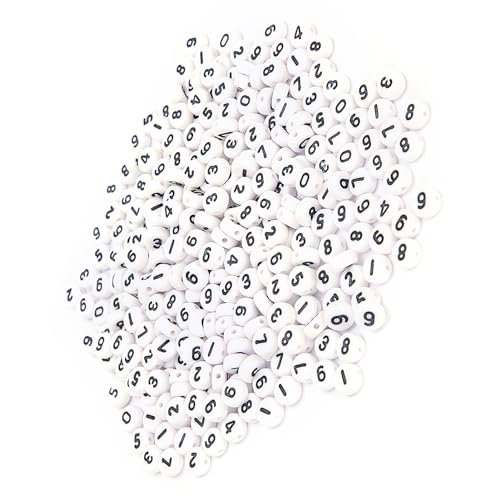 Handgefertigte Perlenzubehör, Weiße Acrylnummer Perlen 0-9, 500 Runde Nummernperlen, 4x7mm, DIY-Schmuckherstellung mit Loch Zum Faiten für die Handwerkskollektion von Brrnoo