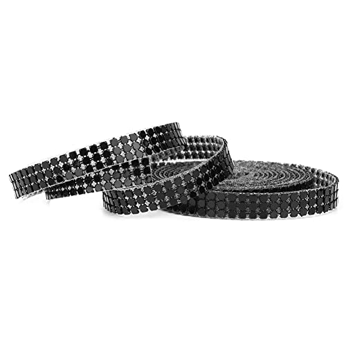 Harz - -Band, 1,5 M 3 Zeilen Hotfix Strassbandband Kristall Strassband Rollen Aluminium Netz Strssteine ​​Ribbon Nähen Kleidungszubehör Accessoires (1 cm breit 3 ​​Reihen Schwarz) von Brrnoo