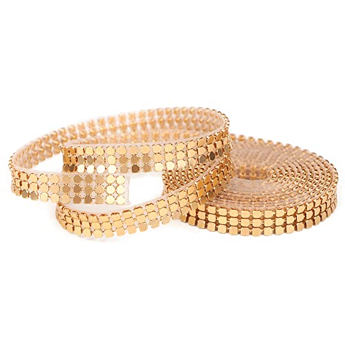 Harz - -Band, 1,5 M 3 Zeilen Hotfix Strassbandband Kristall Strassband Rollen Aluminium Netz Strssteine Ribbon Nähen Kleidungszubehör Accessoires (1 cm breit 3 Zeilen Gold) von Brrnoo