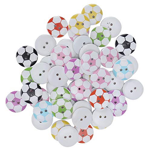 Holzknopf, Fußballmusterknopf Bemalte Fußballmuster 50pcs Button Bunt Gestrichene Knöpfe Holzknopf Kleidung Dekorative Accessoires von Brrnoo