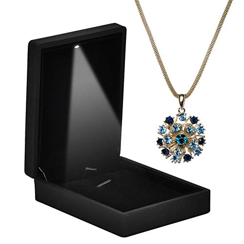 LED beleuchtete Ringbox - Schmuck Anhänger Aufbewahrungskofferhalter für Hochzeit, Verlobung und Heiratsantrag (Schwarz und Blau) von Brrnoo