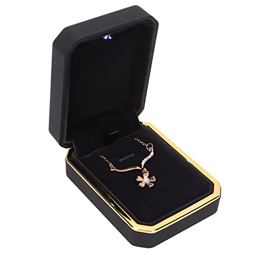 Luxus Anhänger Box mit LED-Licht, Schmuck Organizer Aufbewahrungskoffer Halter Halskette Armband Ringe Anhänger Display Aufbewahrungskoffer für Hochzeitsantrag Verlobung Valentinstag(Schwarz) von Brrnoo