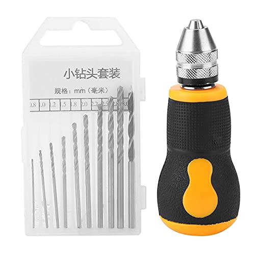 Micro Mini Handbohrwerkzeug Set mit 10 Spiralbohrern 0,8-3,0 mm für Holz Kunststoff Metall DIY-Manuelle Montagebohrungen Handwerkszeug Tragbar von Brrnoo