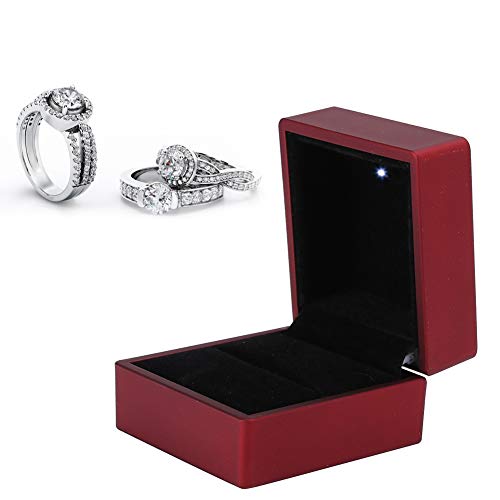 Ringbox mit interner LED-Beleuchtung, Ringbox mit quadratischem Ohrring Schmuckschatulle mit LED-Licht für Verlobungshochzeiten von Brrnoo