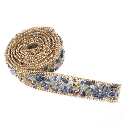 Strassverkleidung, Kristallperlen Strasskristalle Bügeleisen auf Fleck für Kleiderbeutelschuhe, DIY -Handwerk (Blau + Goldperlen + Goldkette) von Brrnoo