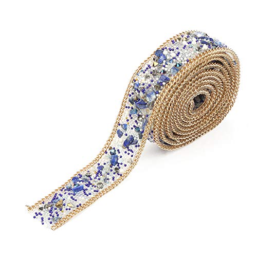 Strassverkleidung, Kristallperlen Strasskristalle Bügeleisen auf Fleck für Kleiderbeutelschuhe, DIY -Handwerk (Blau + weiße Reisperlen + Goldkette) von Brrnoo