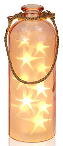 BRUBAKER Lichterflasche mit 10 LED Sternen zum Aufhängen 11 x 31,5 cm Rosa von BRUBAKER