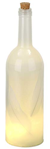 BRUBAKER Lichterflasche mit Federn und 10 LED Lichtern 32 cm Höhe Weiß von BRUBAKER