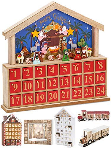 BRUBAKER Adventskalender aus Holz zum Befüllen - Bethlehem mit 24 Türchen - Wiederverwendbarer DIY Weihnachtskalender 34.5 x 32 x 6 cm von BRUBAKER