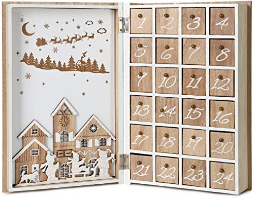 BRUBAKER Adventskalender aus Holz zum Befüllen - Merry Christmas Buch - Wiederverwendbarer DIY Weihnachtskalender 19.6 x 7.5 x 30 cm von BRUBAKER