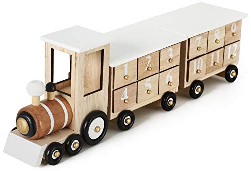 BRUBAKER Adventskalender aus Holz zum Befüllen - Weiße Lokomotive mit 24 Türchen - Wiederverwendbarer DIY Weihnachtskalender 46 x 9.5 x 10.7 cm von BRUBAKER