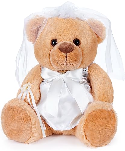 BRUBAKER Teddybär Braut im weißen Hochzeitskleid - 25 cm Teddy Geschenk für Hochzeit, Verlobung und Junggesellenabschied - Hochzeitsgeschenk Kuscheltier mit Kleid, Schleier und Brautstrauß von BRUBAKER