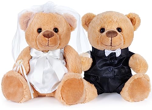 BRUBAKER Teddybär Hochzeitspaar - 25 cm Braut und Bräutigam Teddy Set - Geschenk für Hochzeit und Verlobung - Hochzeitsgeschenk für Brautpaar - Kuscheltiere mit Anzug und Brautkleid von BRUBAKER