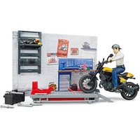 bruder bworld 62102 Motorradwerkstatt Scrambler Ducati Full Throttle Spielfiguren-Set von Bruder