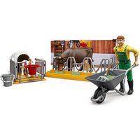 bruder bworld 62611 Kuh- und Kälberstall mit Landwirt Spielfiguren-Set von Bruder