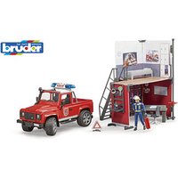 bruder bworld Feuerwehrstation mit Land Rover Defender 62701 Zubehörset für Spielzeugautos von Bruder