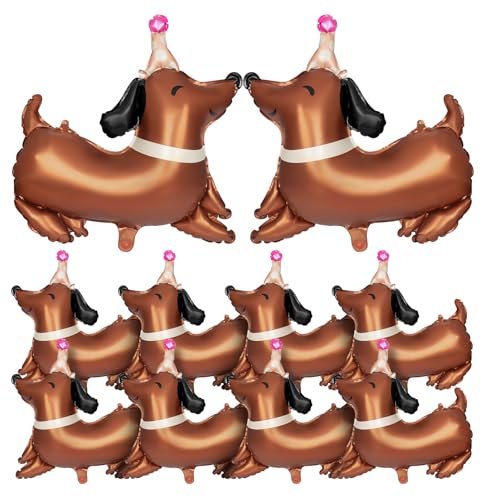 BruinBang 10 Stück Dackel-Geburtstags-Luftballons, Party-Dekoration, Weiner Hunde geformt, Welpen-Folie, Mylar-Luftballons, Kindergeschenk für Lets Pawty Pet Tier-Thema, Geburtstag, Babyparty von BruinBang