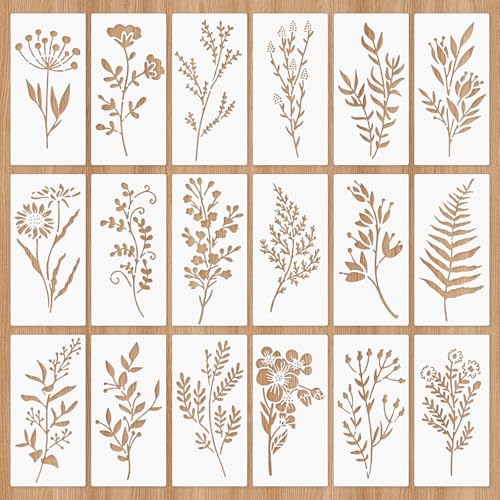 18 Stück Blumen Schablonen Malen auf Holzplatten Wiederverwendbar Wildblumen zum Malen Schablonen Textilgestaltung Malschablonen DIY Vorlagen Malerei für Wänden Scrapbooking Möbel Deko, 15 x 7,5 cm 18 Stück Blumen Schablonen Malen auf Holzplatten Wiederverwendbar Wildblumen zum Malen Schablonen Textilgestaltung Malschablonen DIY Vorlagen Malerei für Wänden Scrapbooking Möbel Deko, 15 x 7,5 cm von Bruislard