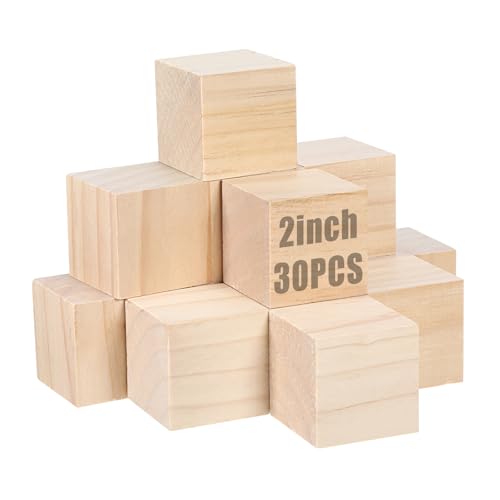 30 Stück 5,1 cm große Holzwürfel, unlackiert, quadratische Holzblöcke für Bastelarbeiten, DIY-Projekte von Bruislard