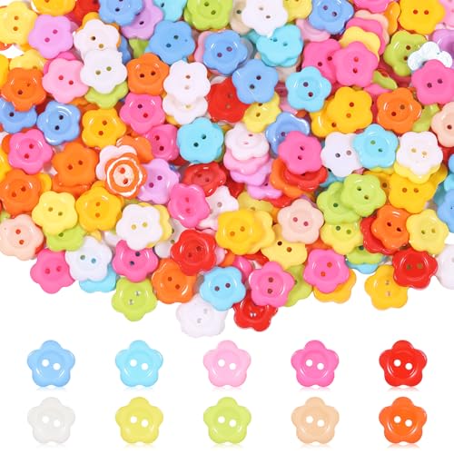 300 Stück Bunte Knöpfe zum Basteln, Harz Runde Blumenknöpfe 2-Loch Süße Dekorative Nähknöpfe mit Aufbewahrungsbox für DIY Basteln Nähen Handwerk Scrapbooking Painting Dekorieren(1,4 cm) von Bruislard