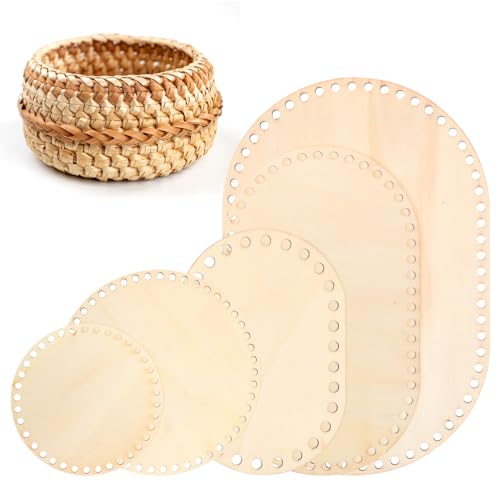 5 Stück Korbboden zum Häkeln, 10cm|15cm|20cm Taschenboden zum Häkeln, Ovaler und Rund Taschenboden Korb Flechten Set, Holzboden für Häkelkorb für DIY Korb Webbedarf Handtaschekorb Liefert Basteln von Bruislard