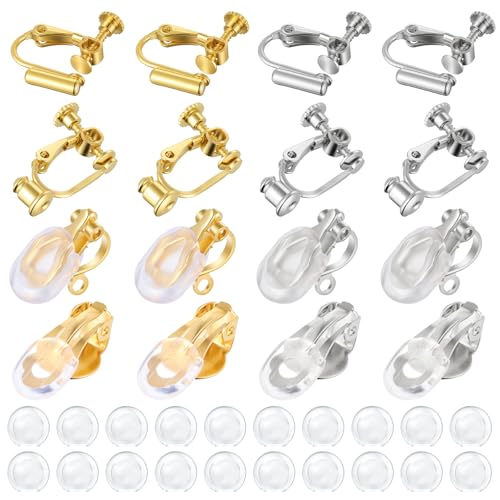 Ohrring-Clip-Verschlüsse, Silber- und Goldfarben, 16 Stück, ohne Ohrlöcher, 2 Stile für nicht durchbohrte Ohren, 20 Stück Silikon-Ohrring-Pads Ohrring-Clip-Verschlüsse, Silber- und Goldfarben, 16 Stück, ohne Ohrlöcher, 2 Stile für nicht durchbohrte Ohren, 20 Stück Silikon-Ohrring-Pads von Bruislard